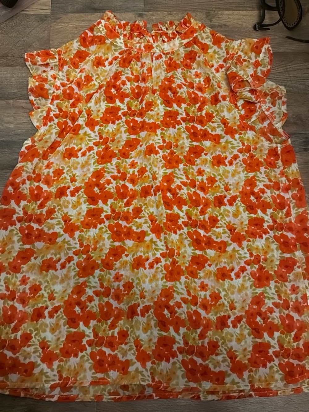 Women’s Orange Floral Ruffle Sleeve Blouse